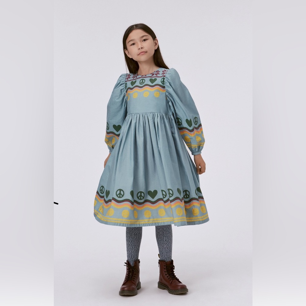 Molo EUC Cilia Nordic Vibe 100% Cotton Blue Knee Length Dress Girls S/M 170